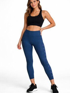 TKO Navy Blue High-Waist Leggings with Purple Side Crescents Womens Size Small